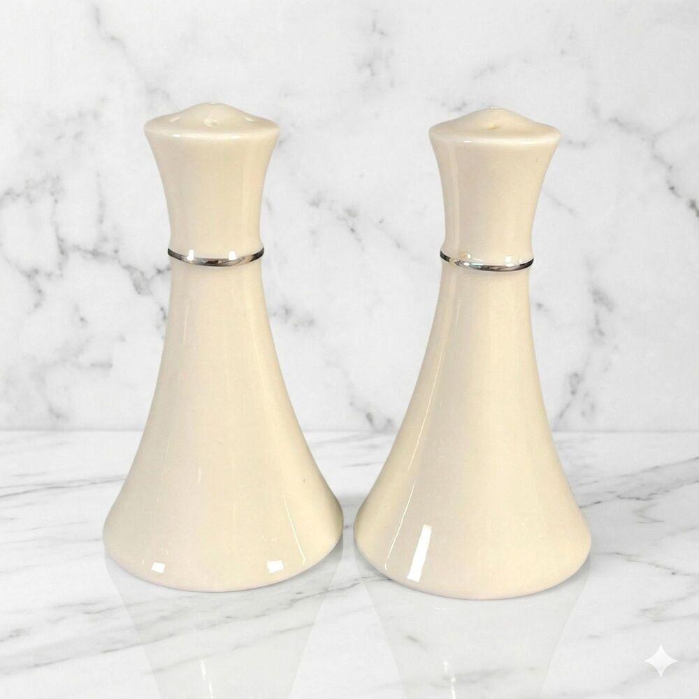 Vintage Lenox Solitaire Salt and Pepper Shakers Ivory Fine China Platinum Trim